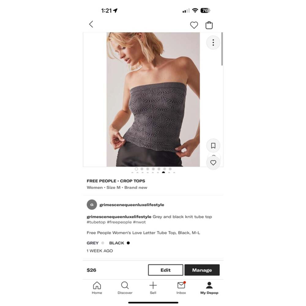 Women's Free People Tube Top Size M Gray Black